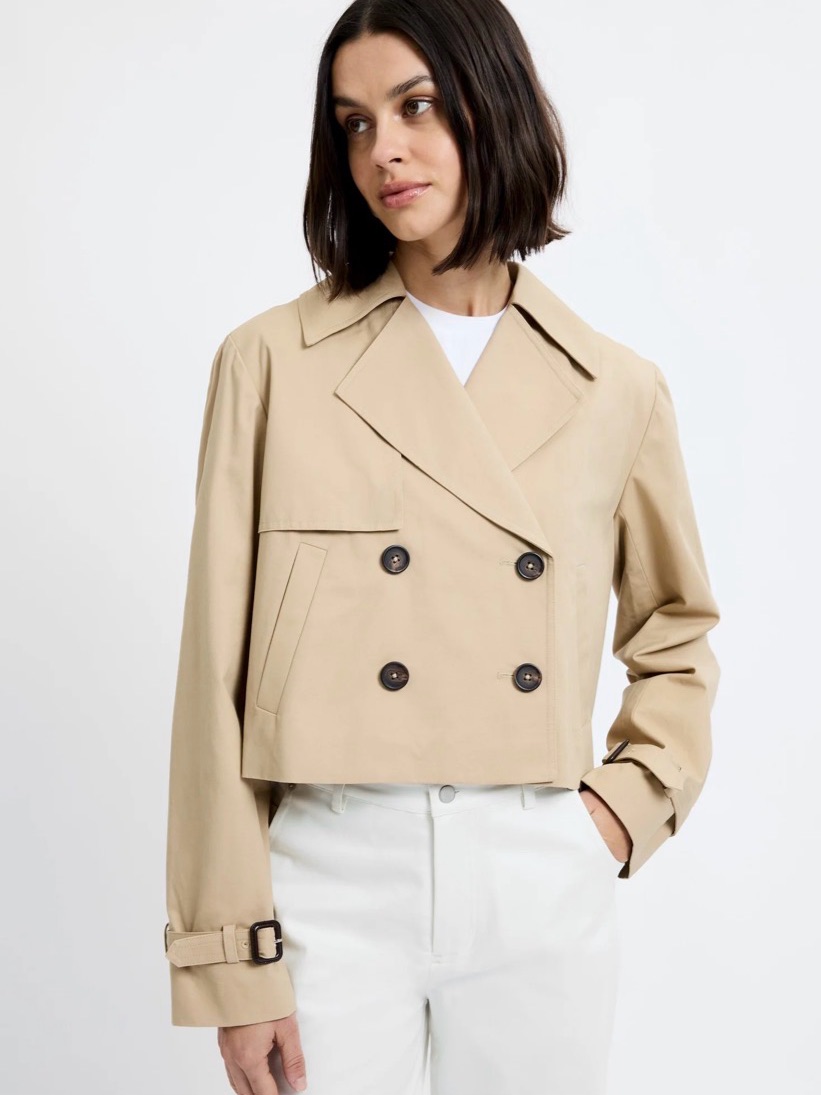 French Connection Cropped Twill Cropped Trench Coat In Beige